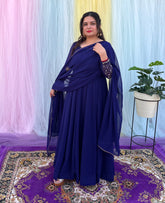 Party wear hand embroidered blue anarkali